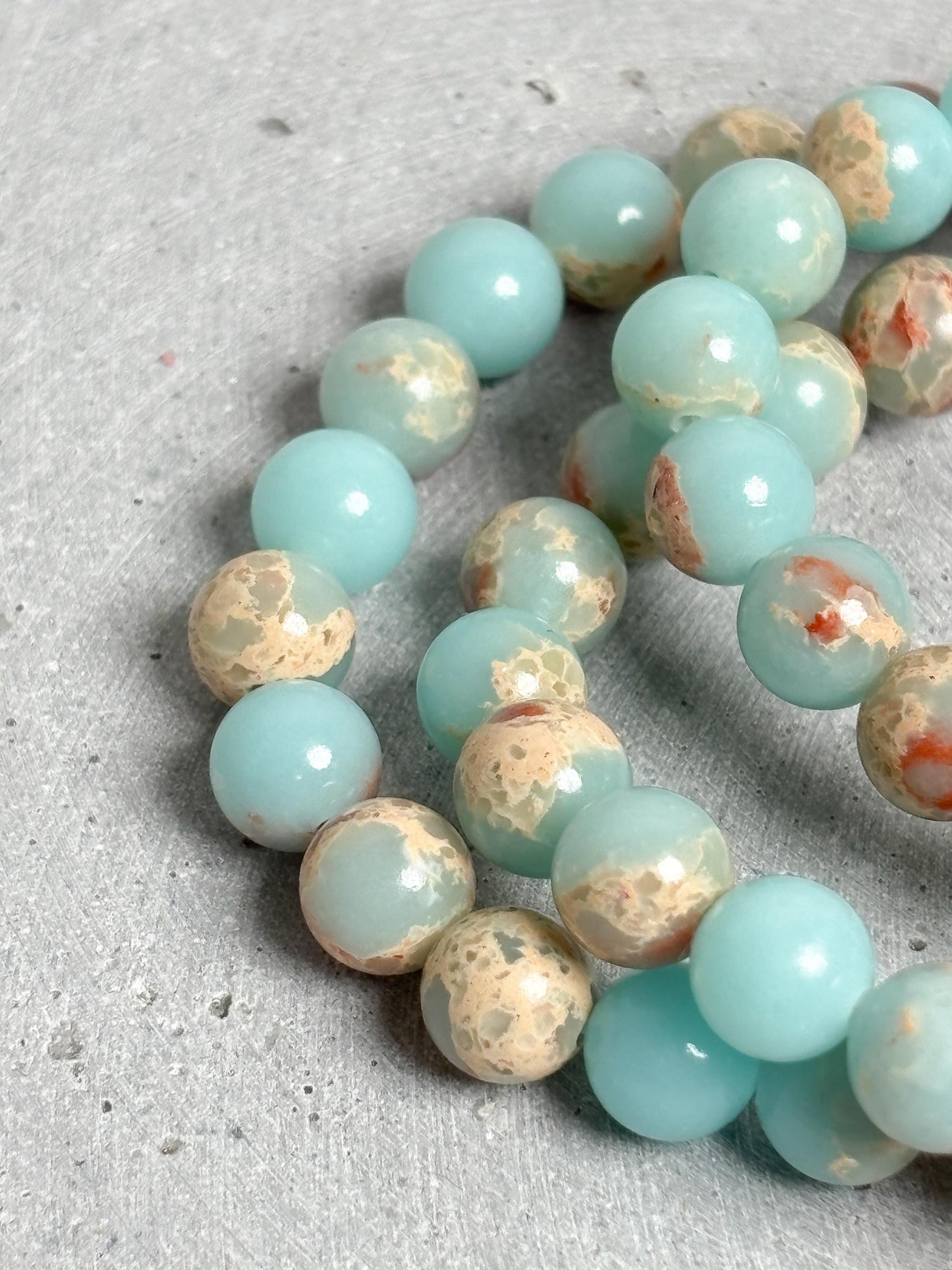 Sea Sediment Jasper Armband elastisch 17,5 cm Impression Jaspis Perlenarmband 8,4 mm Edelstein