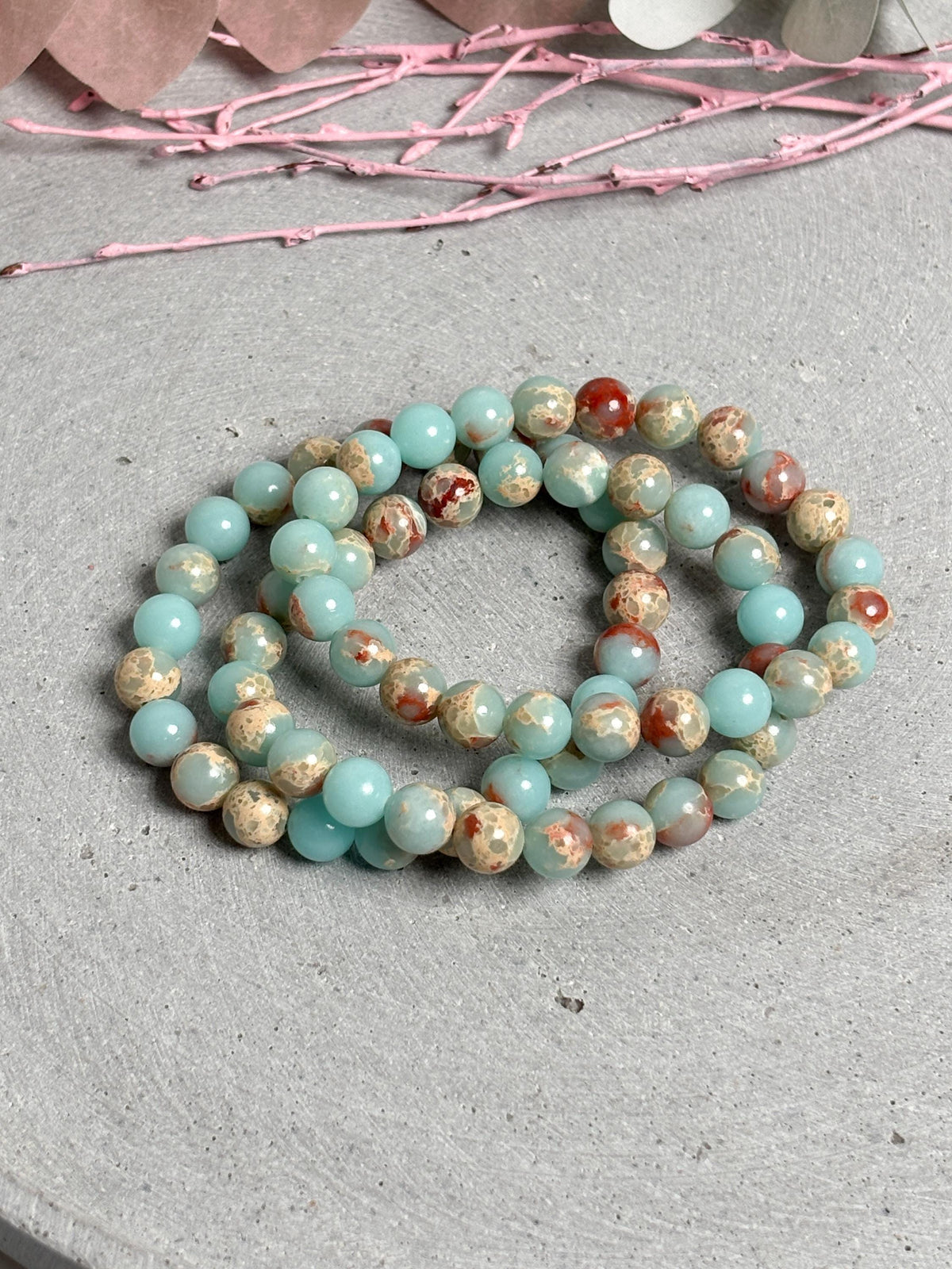 Sea Sediment Jasper Armband elastisch 17,5 cm Impression Jaspis Perlenarmband 8,4 mm Edelstein