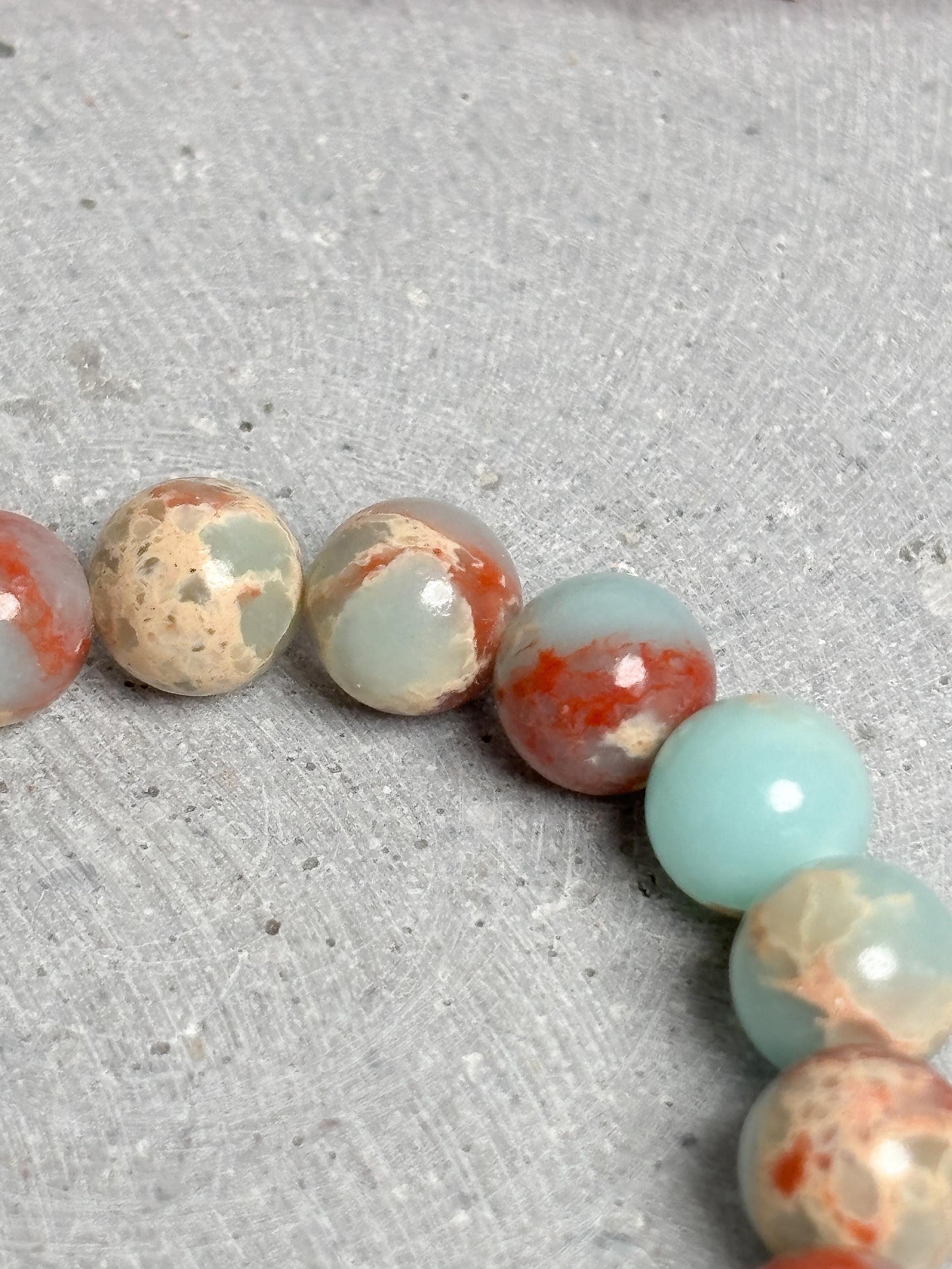 Sea Sediment Jasper Armband elastisch 17,5 cm Impression Jaspis Perlenarmband 8,4 mm Edelstein