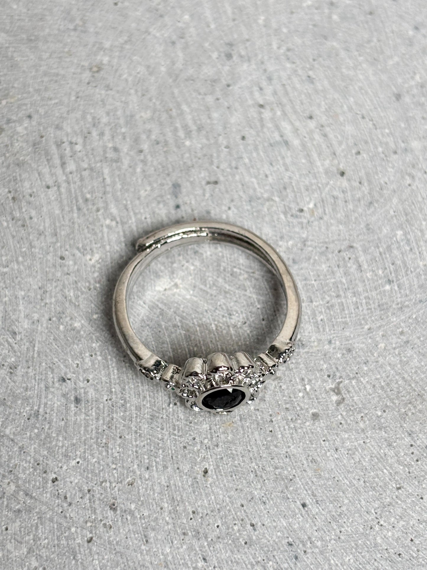 Obsidian Ring größenverstellbar silberfarben Edelstahl Blütenring Edelsteinring Damen