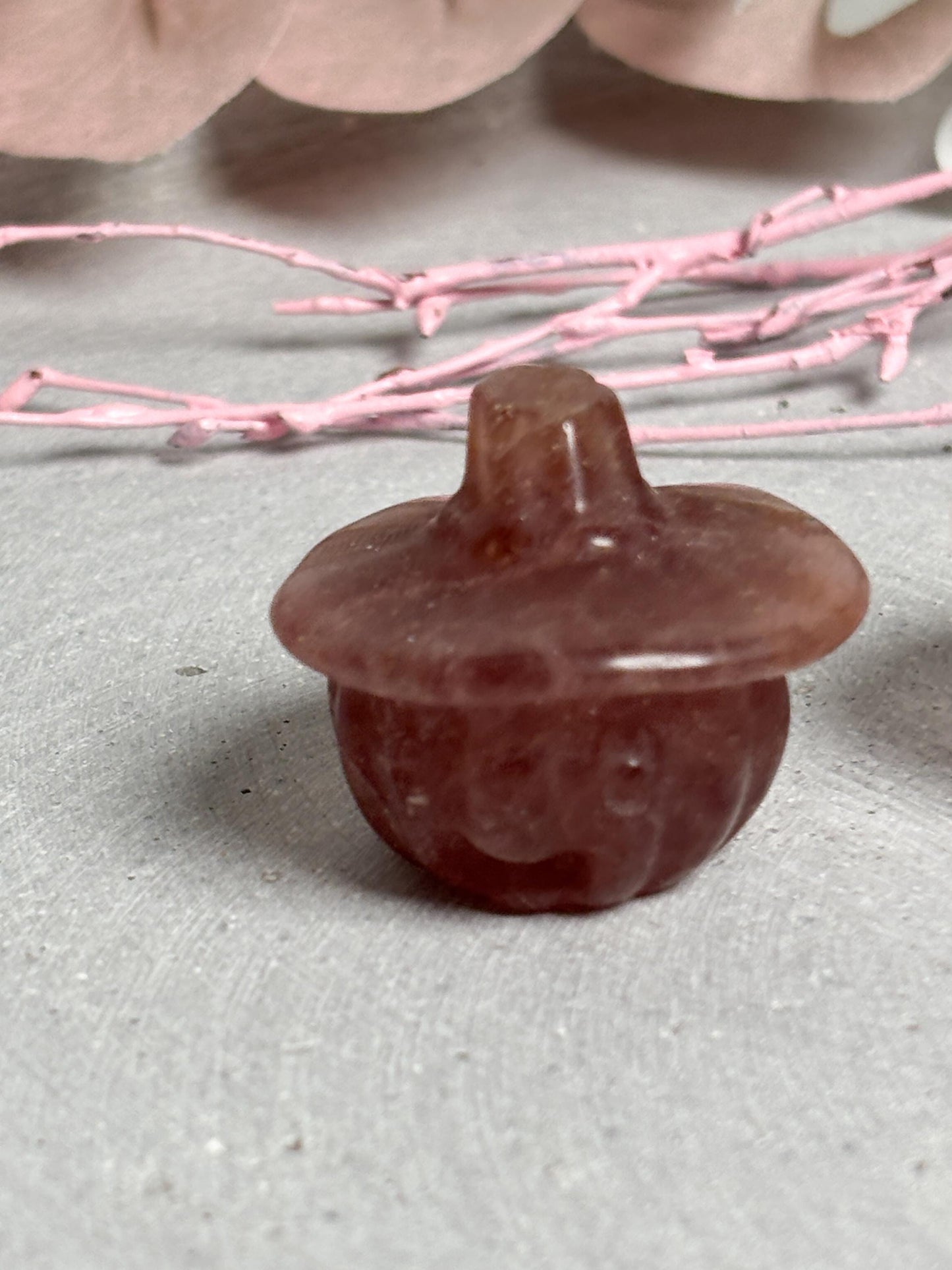 Halloween Kürbis aus Fluorit Rosenquarz oder Erdbeerquarz 3,3 cm Edelstein Deko Figur