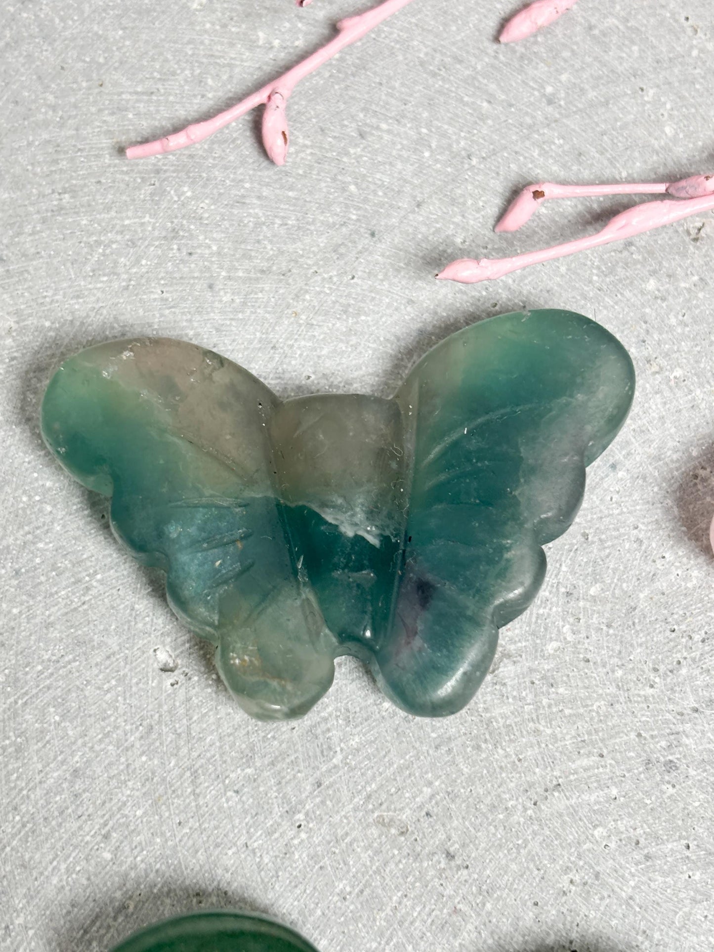 Edelstein Schmetterling ca. 4,4 cm Rosenquarz Bergkristall Fluorit Kristall Deko Geschenk Unikat