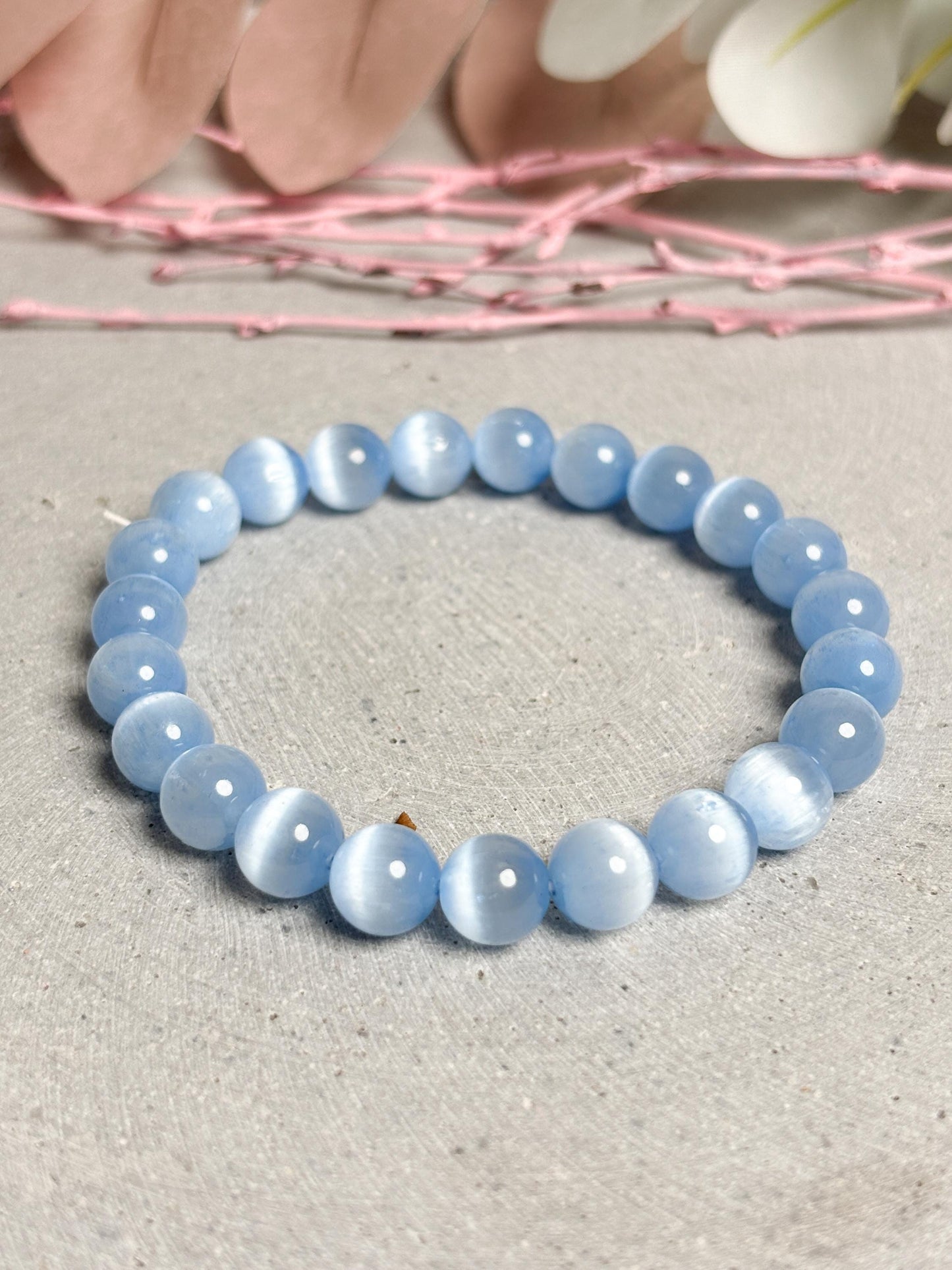 Selenit Armband 17,5 cm gefärbt Blau Rosa Regenbogen 8,5 mm Edelstein Armband Perlenarmband Unikat