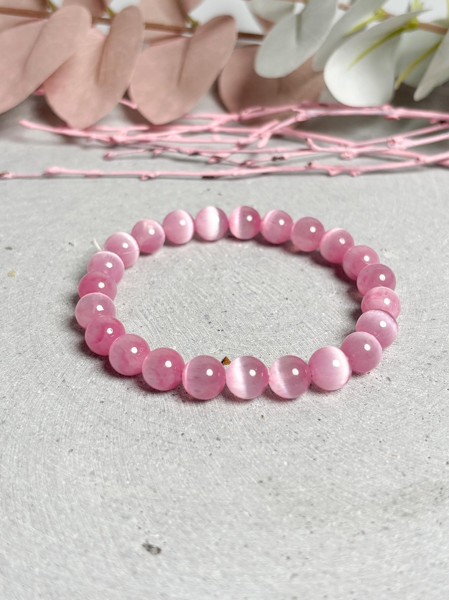 Selenit Armband 17,5 cm gefärbt Blau Rosa Regenbogen 8,5 mm Edelstein Armband Perlenarmband Unikat