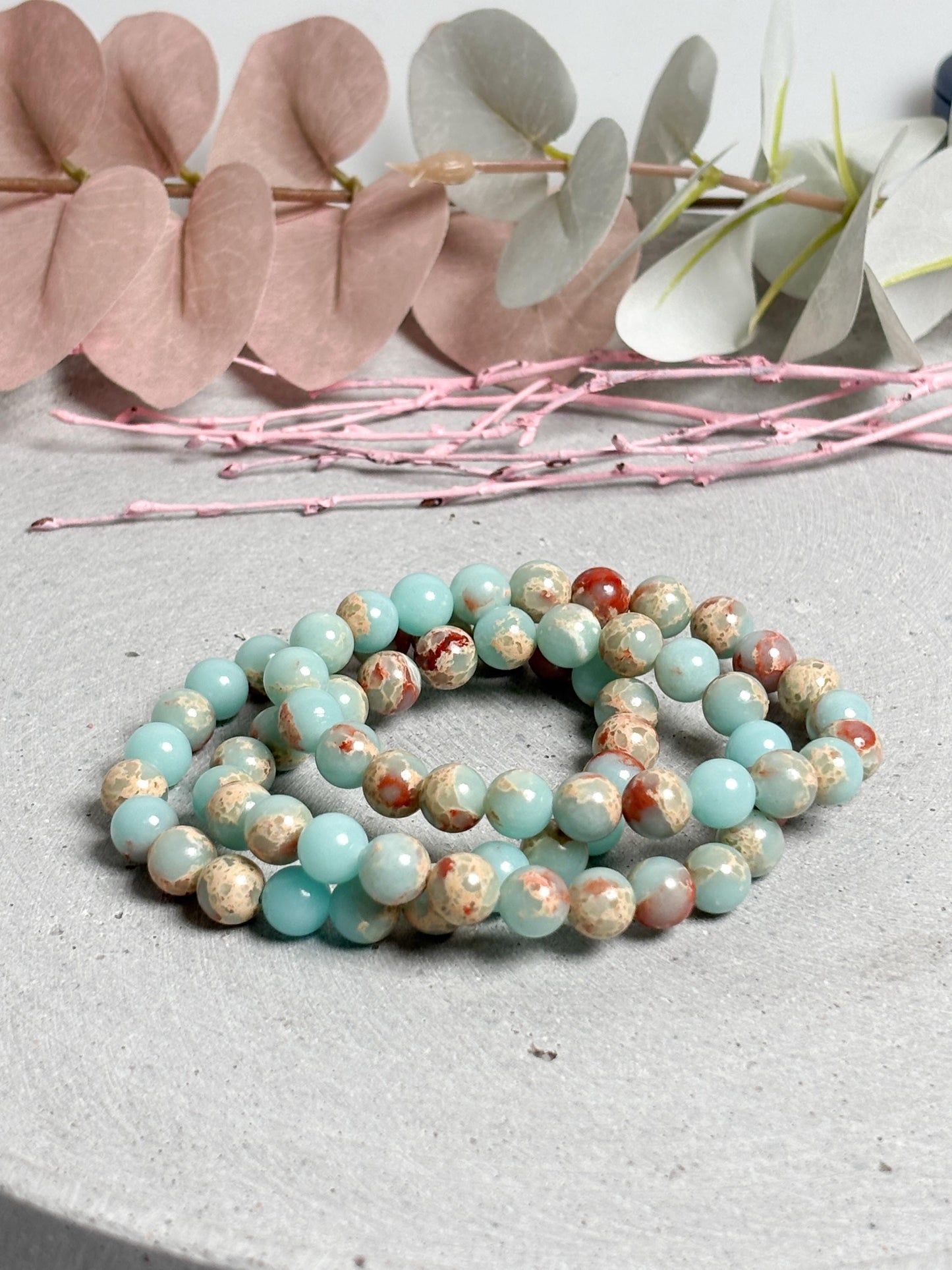 Sea Sediment Jasper Armband elastisch 17,5 cm Impression Jaspis Perlenarmband 8,4 mm Edelstein