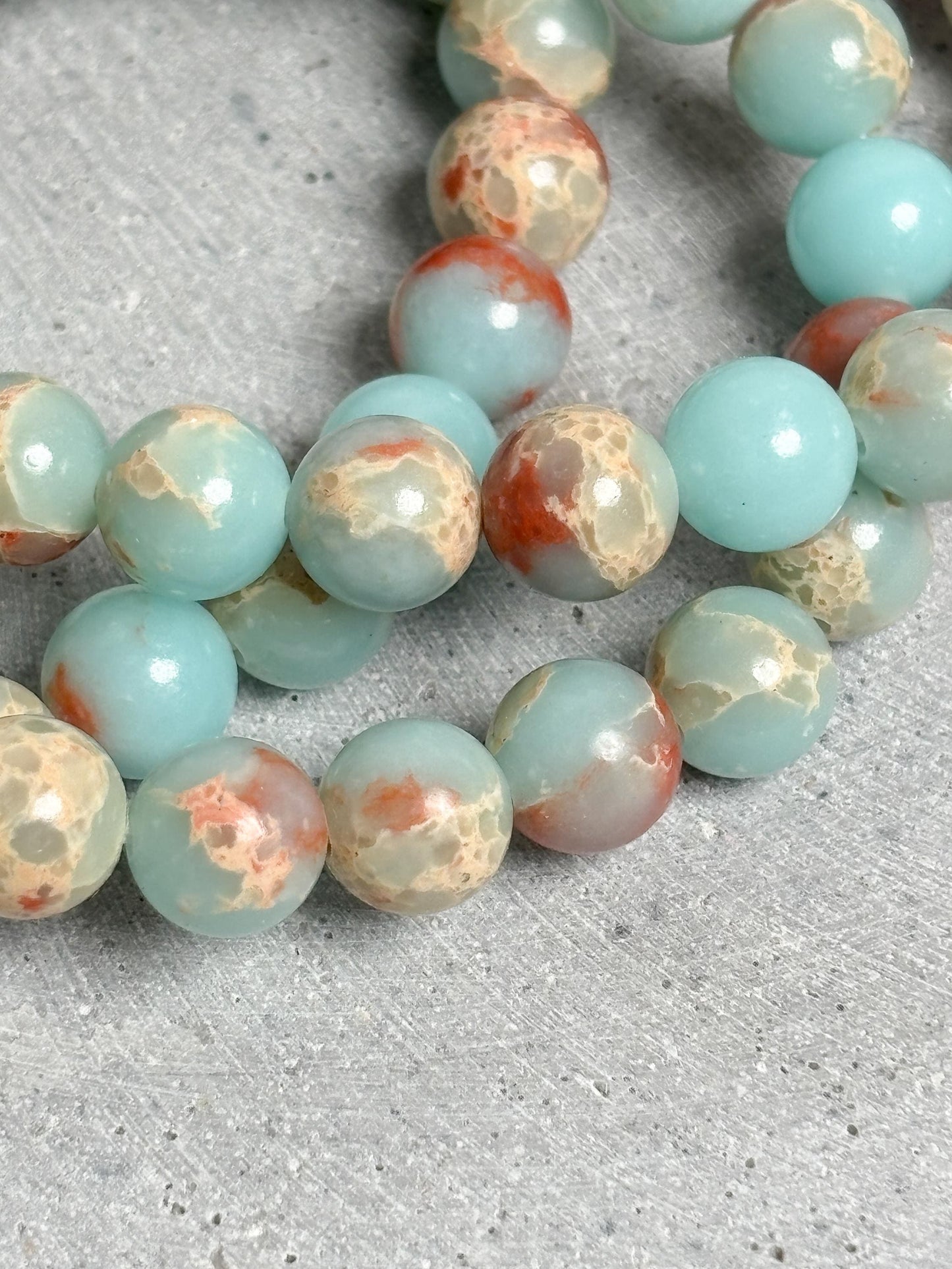 Sea Sediment Jasper Armband elastisch 17,5 cm Impression Jaspis Perlenarmband 8,4 mm Edelstein