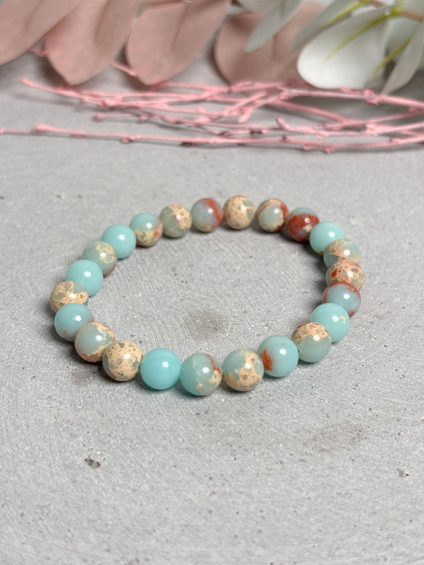 Sea Sediment Jasper Armband elastisch 17,5 cm Impression Jaspis Perlenarmband 8,4 mm Edelstein