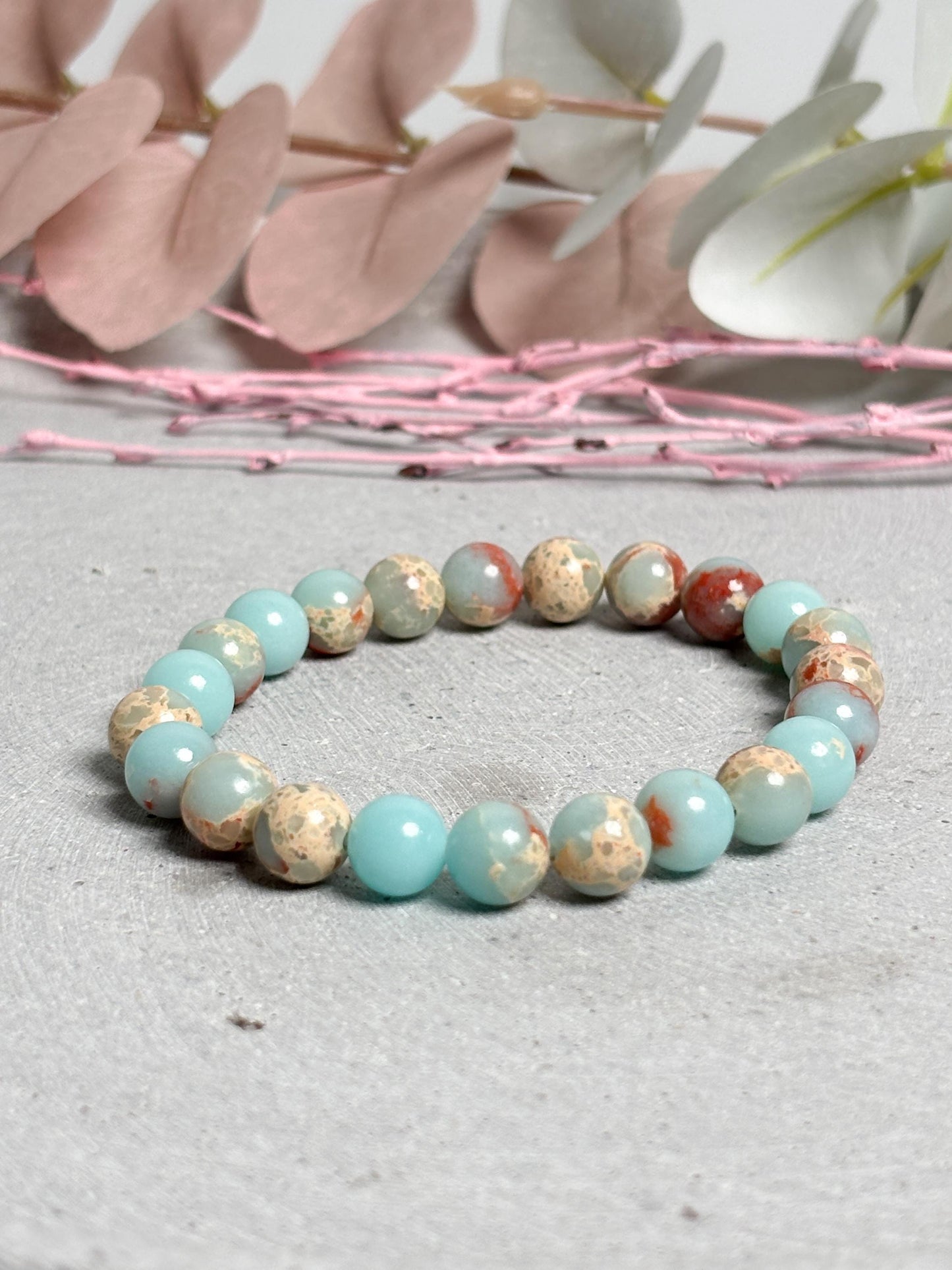 Sea Sediment Jasper Armband elastisch 17,5 cm Impression Jaspis Perlenarmband 8,4 mm Edelstein