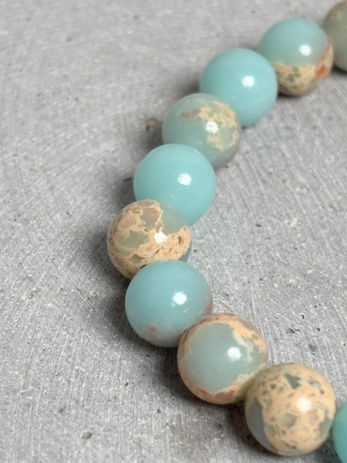 Sea Sediment Jasper Armband elastisch 17,5 cm Impression Jaspis Perlenarmband 8,4 mm Edelstein