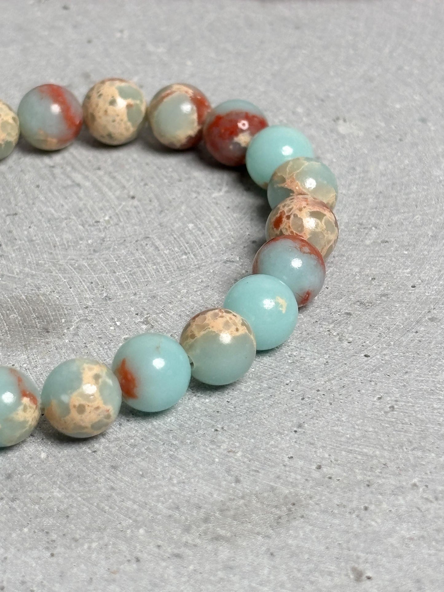 Sea Sediment Jasper Armband elastisch 17,5 cm Impression Jaspis Perlenarmband 8,4 mm Edelstein