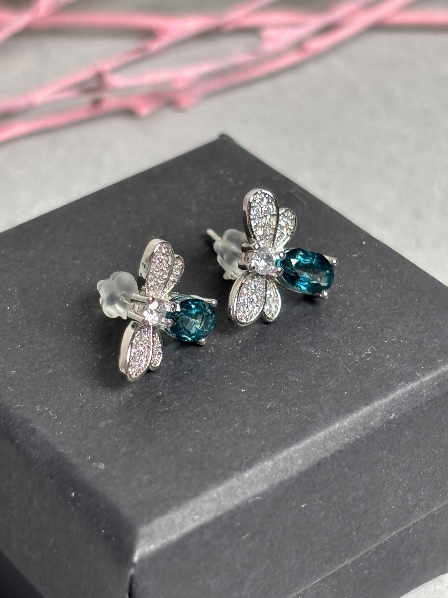 925 Silber Libellen Ohrringe mit London Blue Topas  Ohrstecker Damen Edelsteinschmuck Geschenk