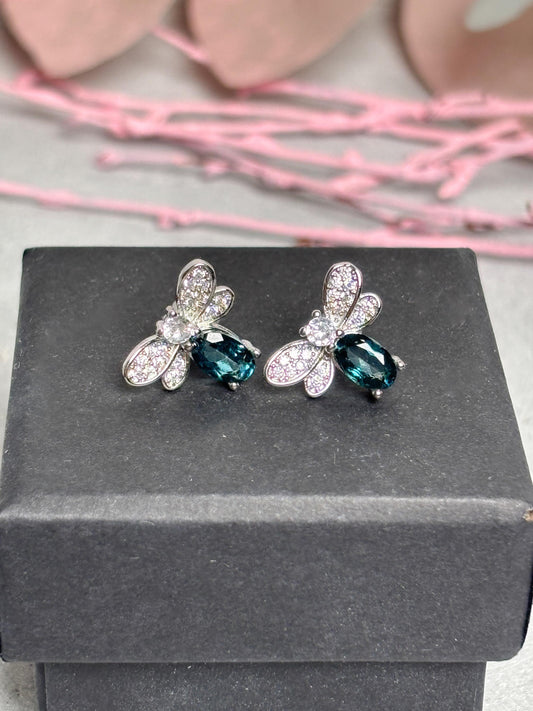 925 Silber Libellen Ohrringe mit London Blue Topas  Ohrstecker Damen Edelsteinschmuck Geschenk