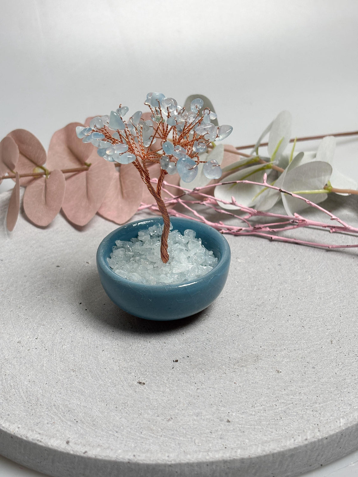 Aquamarin Money Tree Edelsteinbaum mit Kupferdraht  Kristallbaum Dekoration ca. 10,2 cm hoch