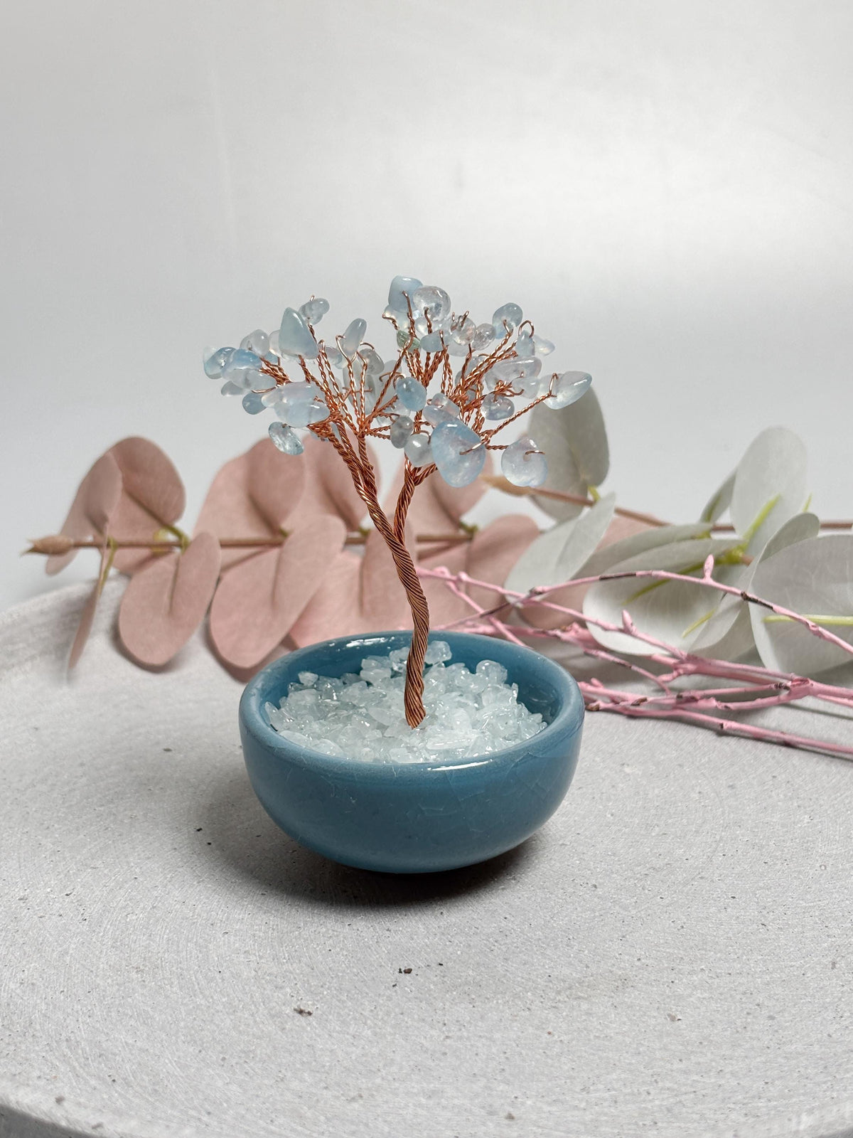Aquamarin Money Tree Edelsteinbaum mit Kupferdraht  Kristallbaum Dekoration ca. 10,2 cm hoch
