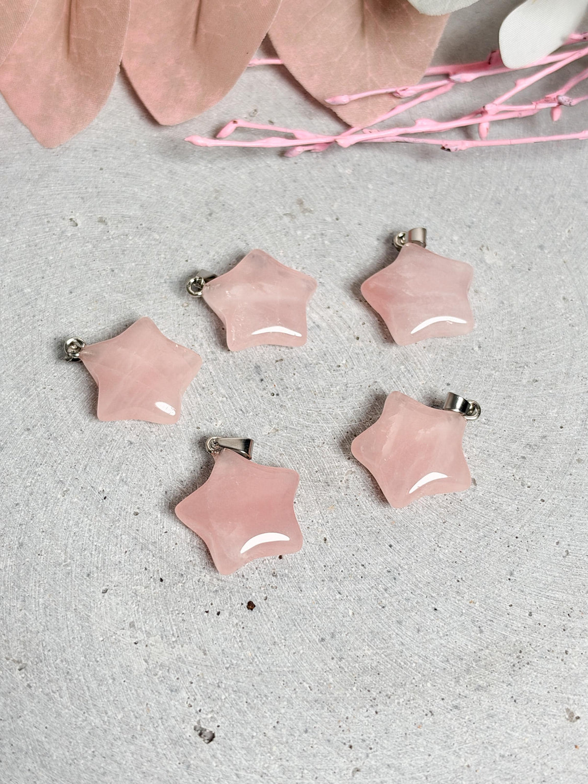 Rosenquarz Stern Anhänger ca. 2 cm Edelstein Kettenanhänger rosa Kristall Stern Schmuck Geschenk für Frauen