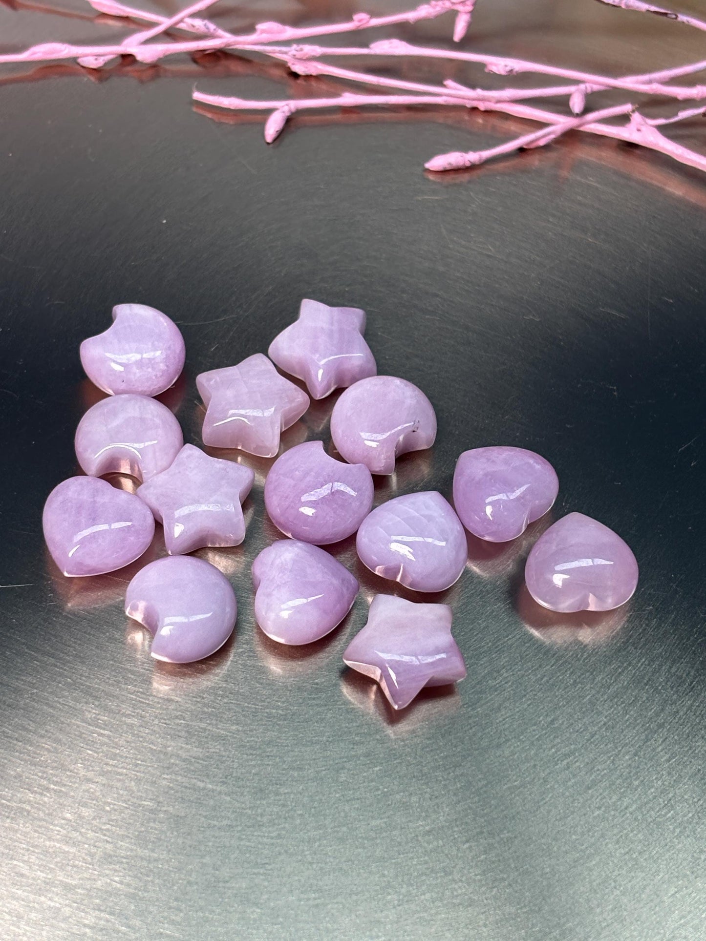 Kunzit Mini Figur Stern Herz Mond Naturstein rosa