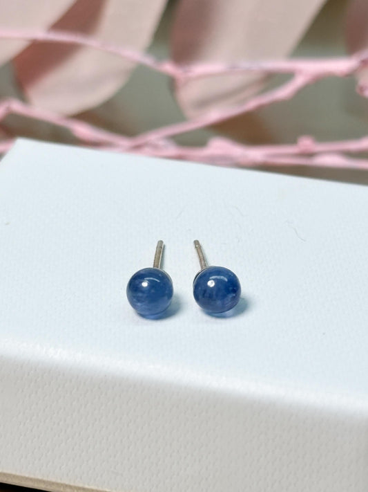 Kyanit Perlen Ohrstecker 5 mm 925 Silber Edelstein blau