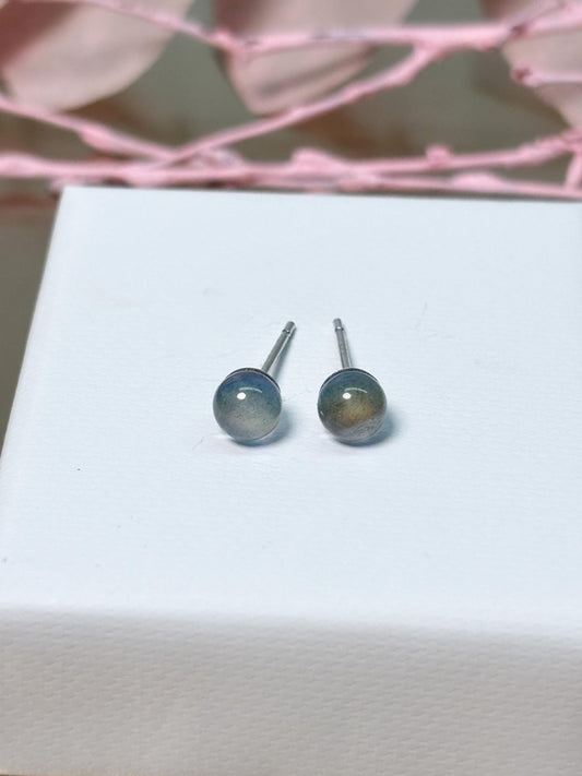 Labradorit Perlen Ohrstecker 5 mm 925 Silber grau schimmernd