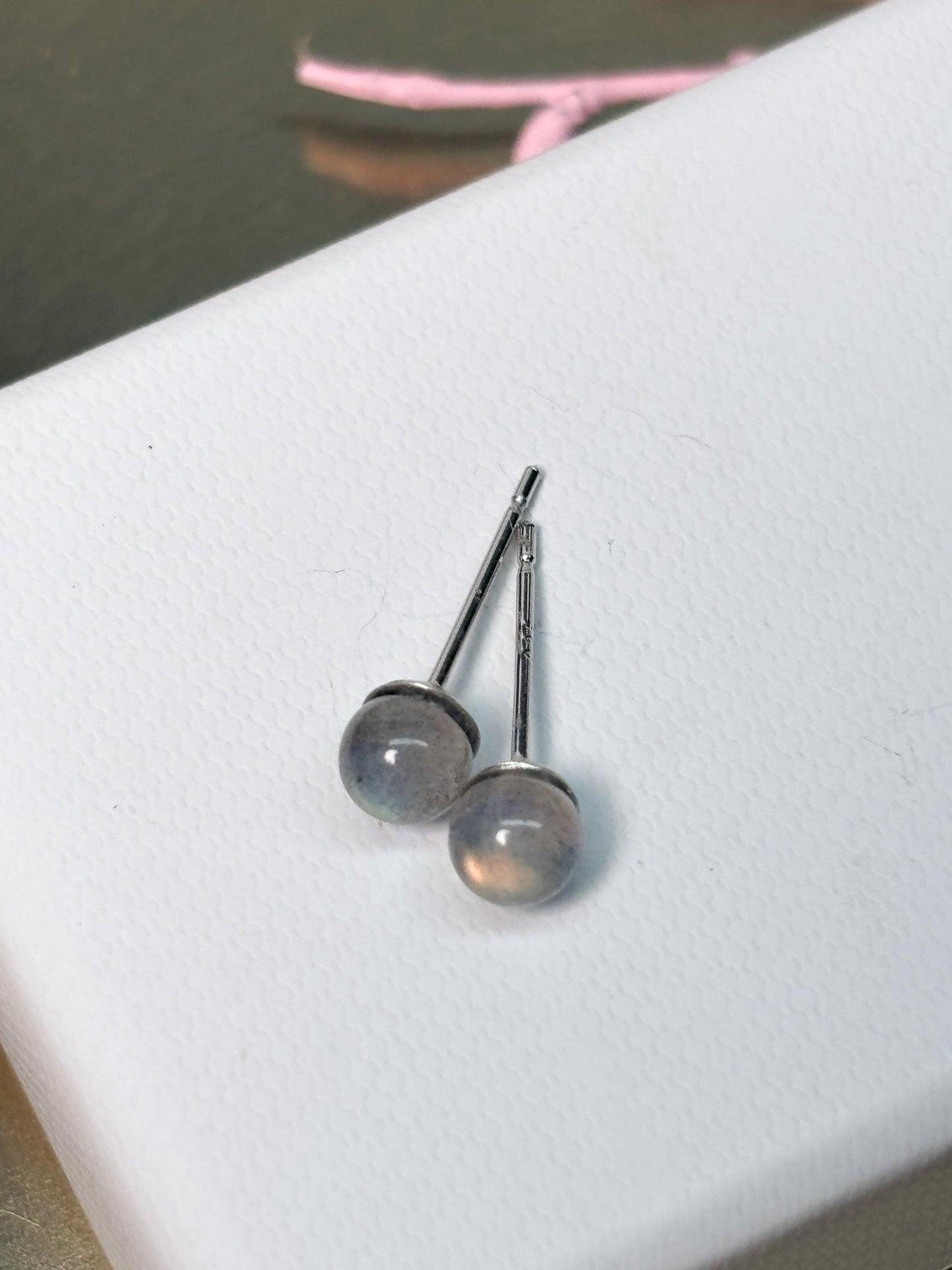 Labradorit Perlen Ohrstecker 5 mm 925 Silber grau schimmernd