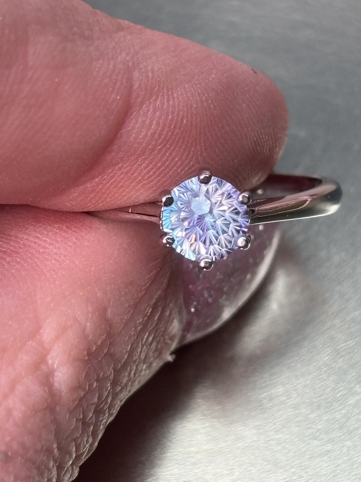 Moissanit Ring 925 Silber Solitär Brillantschliff verstellbar