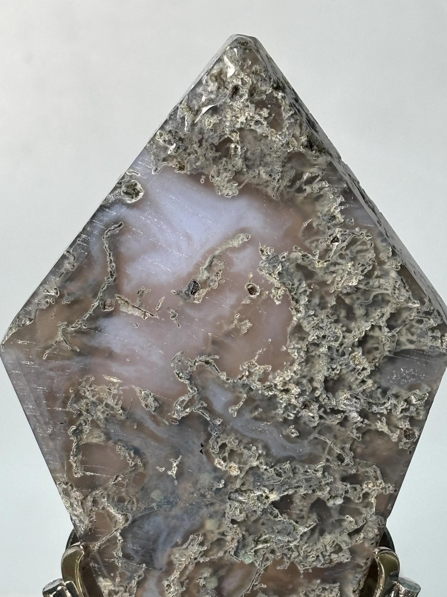 Moosachat Diamant auf Metallhalter grün Naturstein Deko