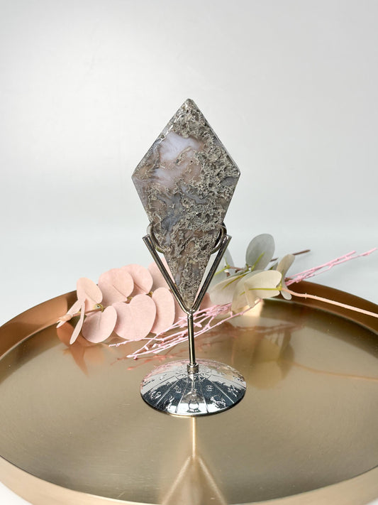 Moosachat Diamant auf Metallhalter grün Naturstein Deko