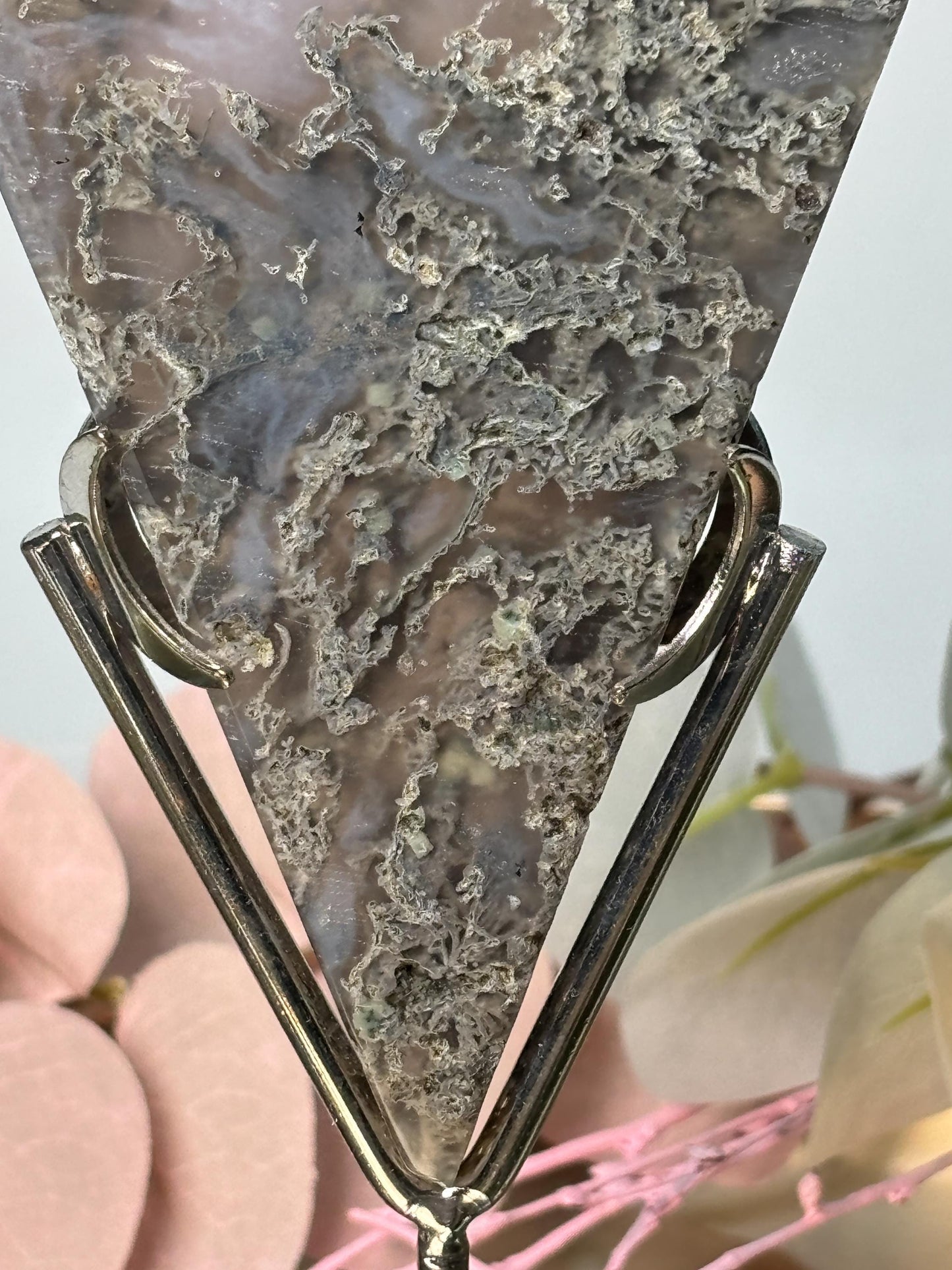 Moosachat Diamant auf Metallhalter grün Naturstein Deko