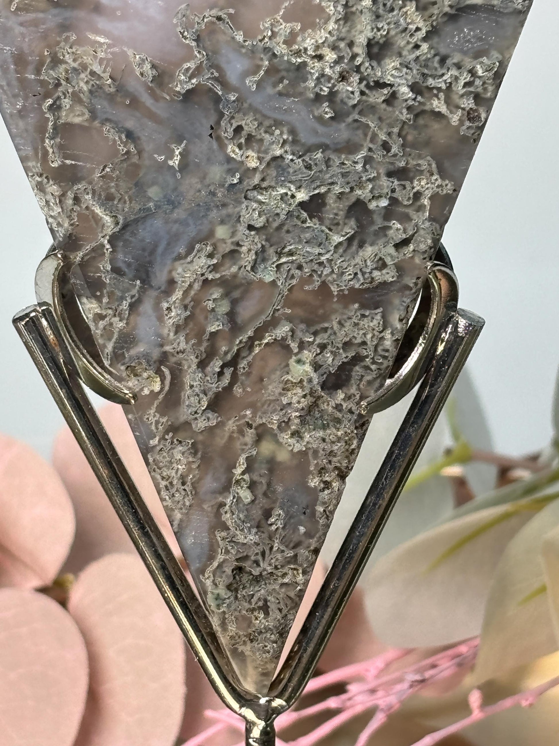 Moosachat Diamant auf Metallhalter grün Naturstein Deko