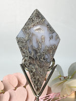 Moosachat Diamant auf Metallhalter grün Naturstein Deko