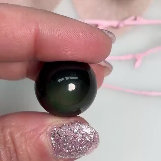 Regenbogen Obsidian Kugel 1,9 cm Naturstein Kristallkugel schwarz schimmernd