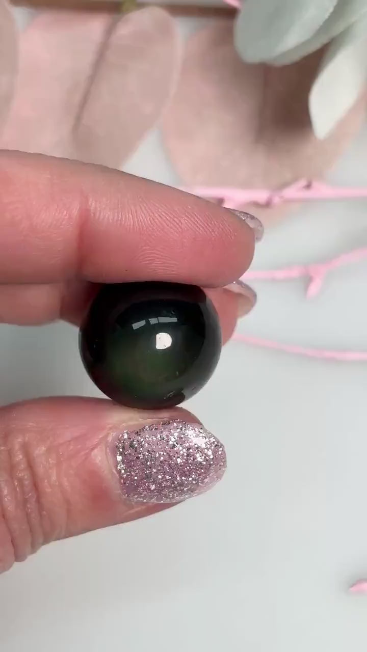 Regenbogen Obsidian Kugel 1,9 cm Naturstein Kristallkugel schwarz schimmernd