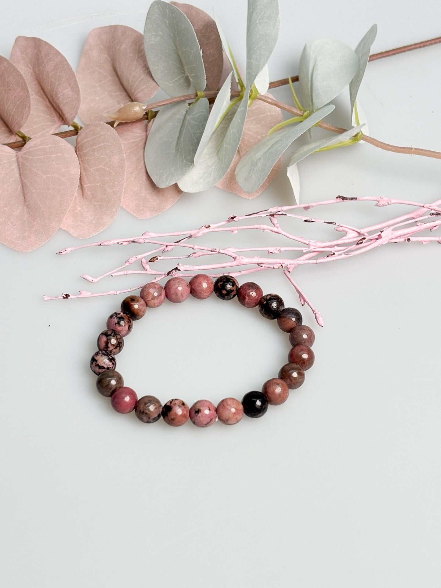 Rhodonit Armband 8mm elastisch aus Naturstein rosa