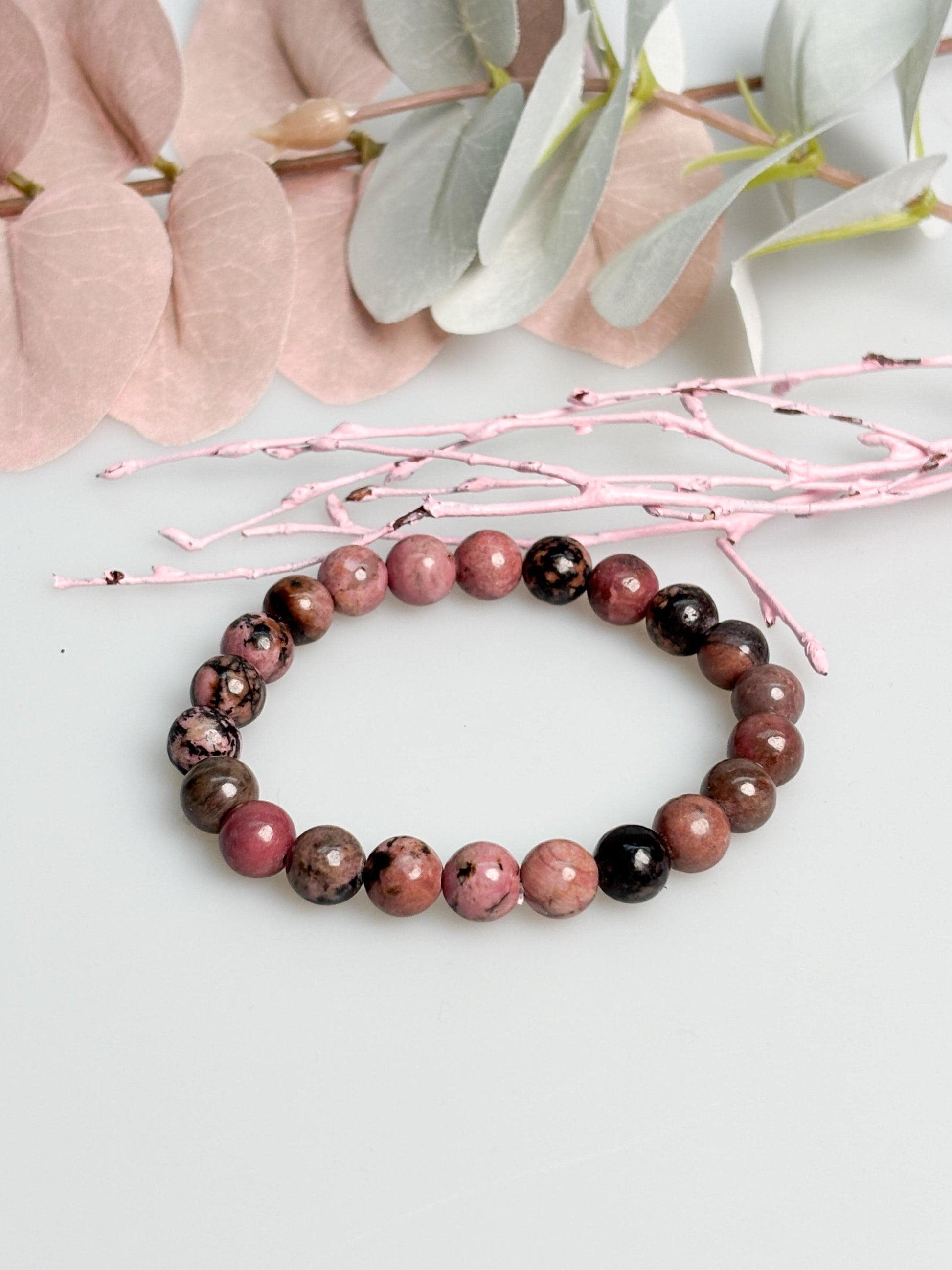 Rhodonit Armband 8mm elastisch aus Naturstein rosa