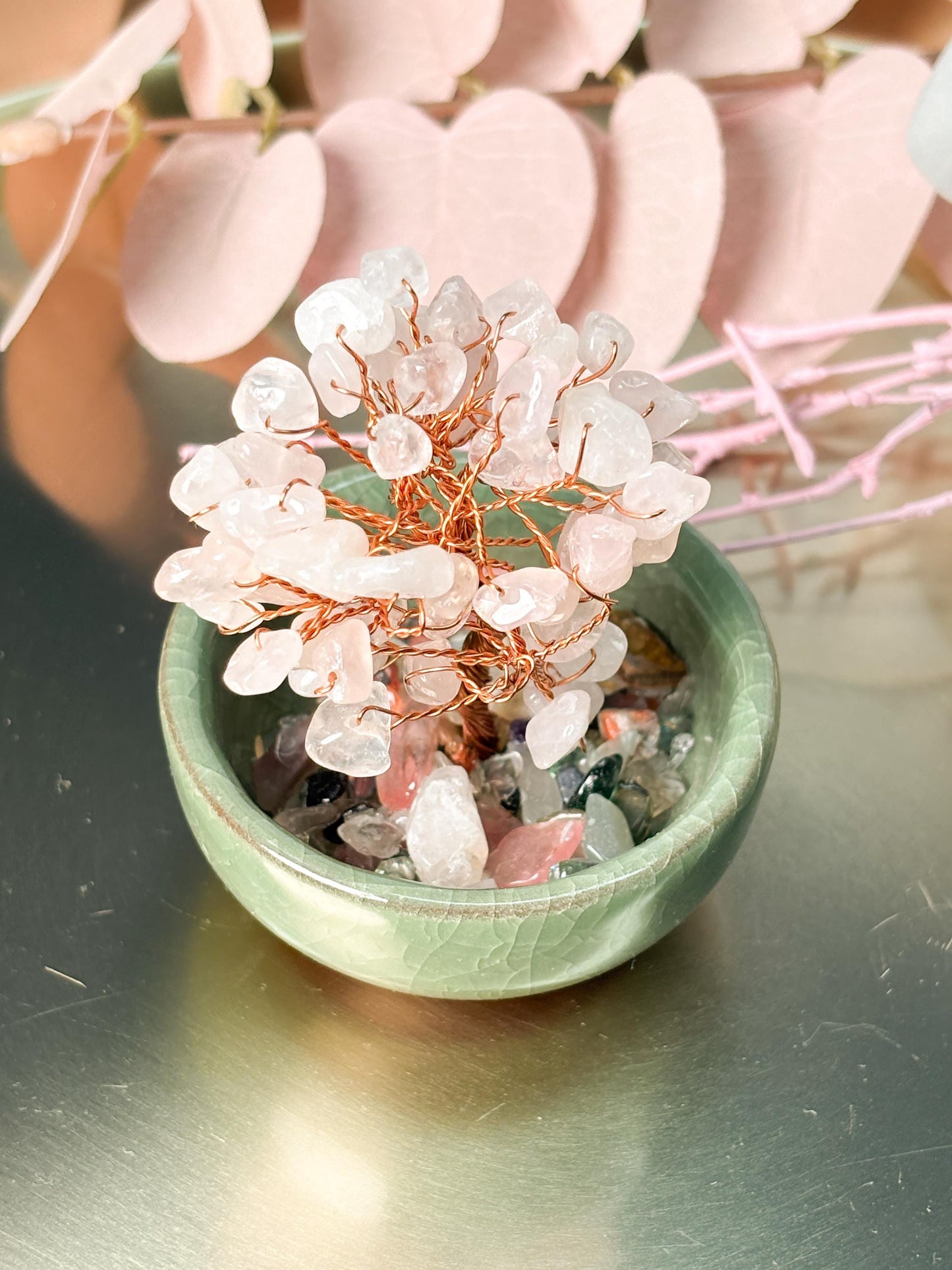 Rosenquarz Kristallbaum Money Tree Deko rosa