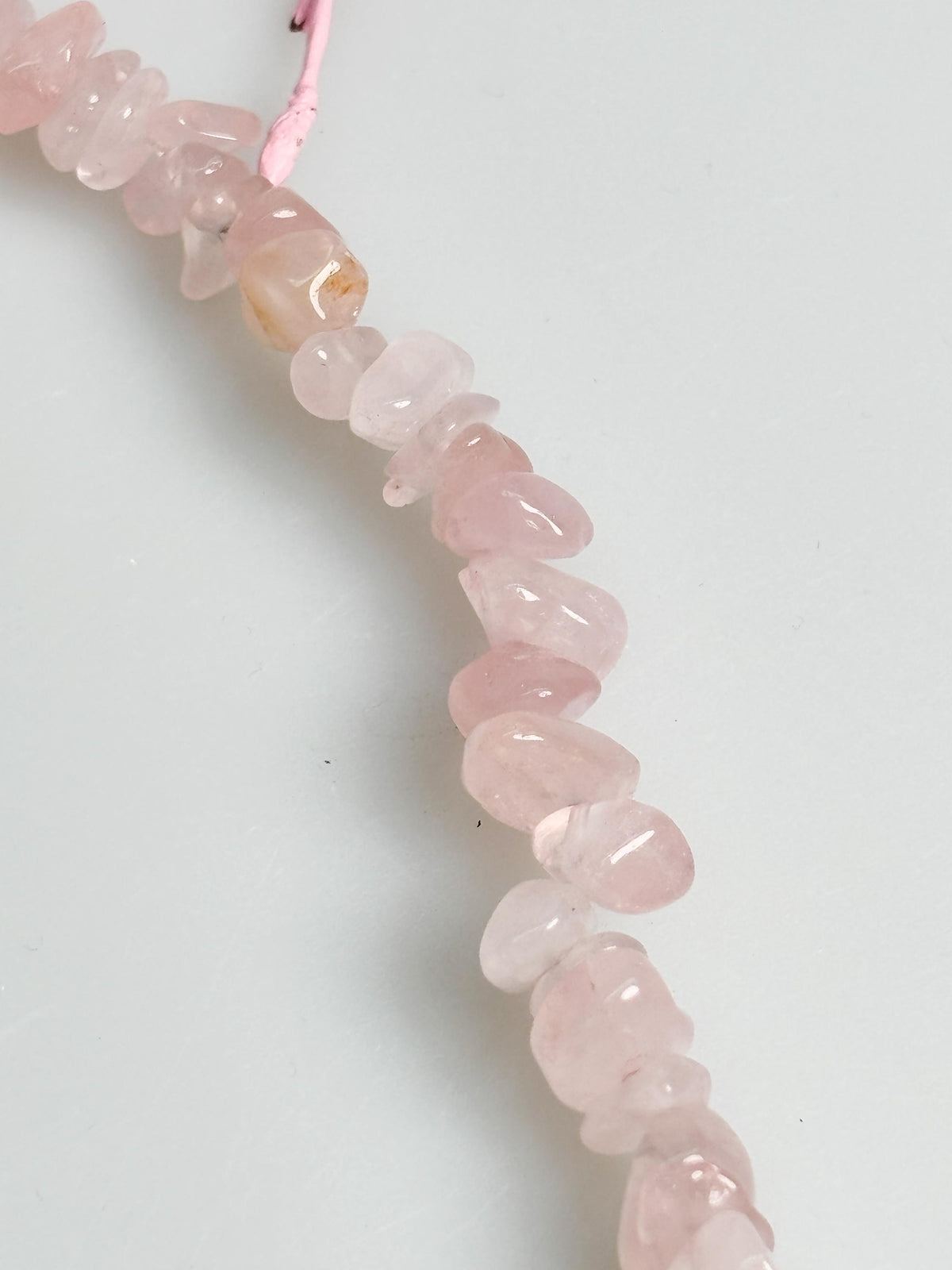Rosenquarz Splitterkette rosa Naturstein 40 cm mit Verlängerung
