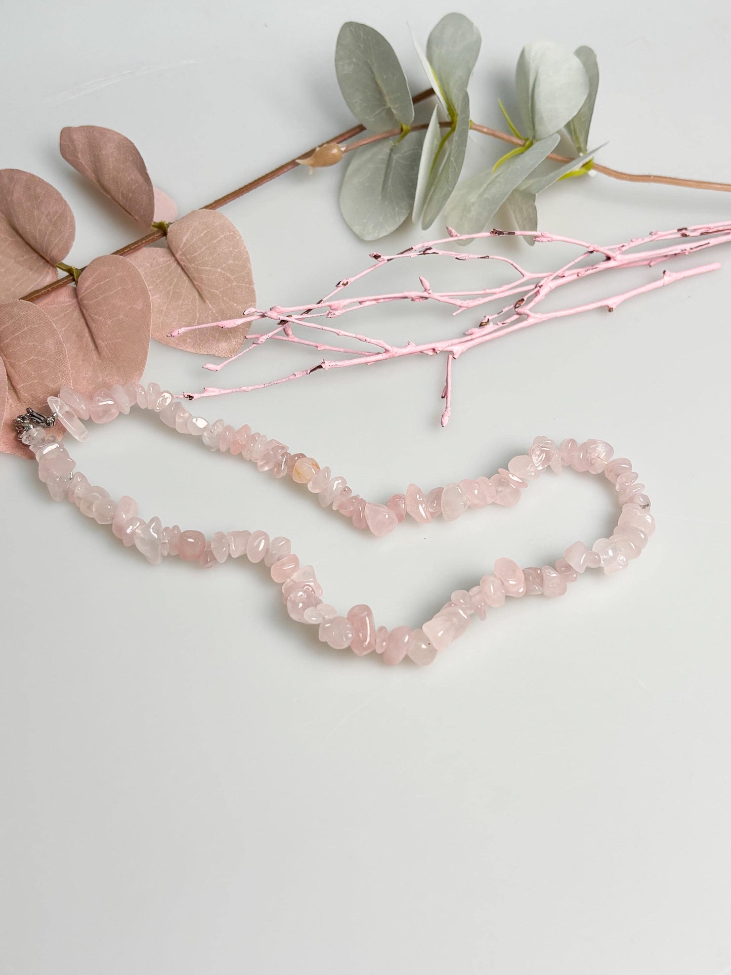 Rosenquarz Splitterkette rosa Naturstein 40 cm mit Verlängerung