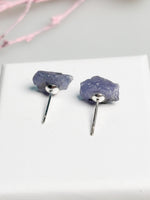 Tansanit Ohrstecker Rohstein 925 Silber Naturstein Ohrringe blau
